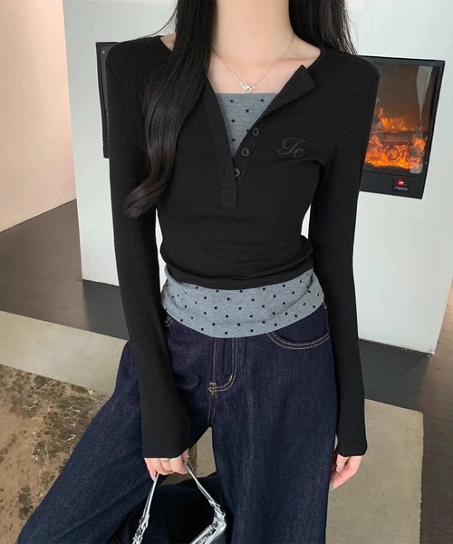 「MEMECLE」 長袖カットソー L ブラウン レディース_画像5