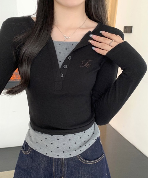 「MEMECLE」 長袖カットソー L ブラウン レディース_画像6