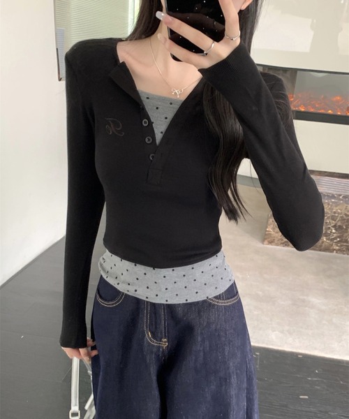 「MEMECLE」 長袖カットソー L ブラウン レディース_画像7