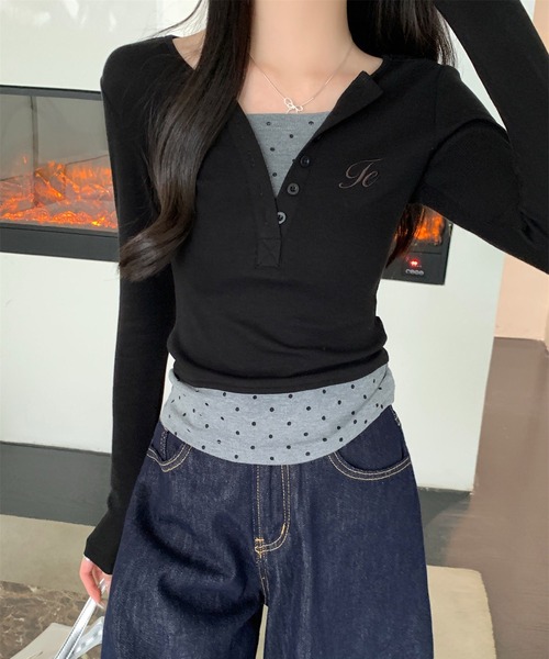 「MEMECLE」 長袖カットソー L ブラウン レディース_画像8