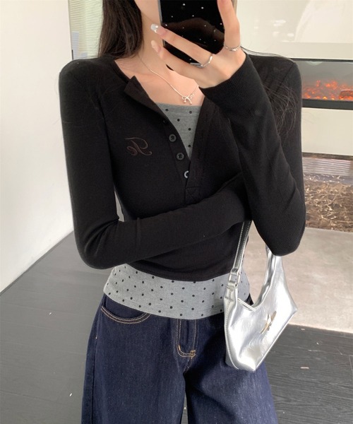 「MEMECLE」 長袖カットソー L ブラウン レディース_画像9