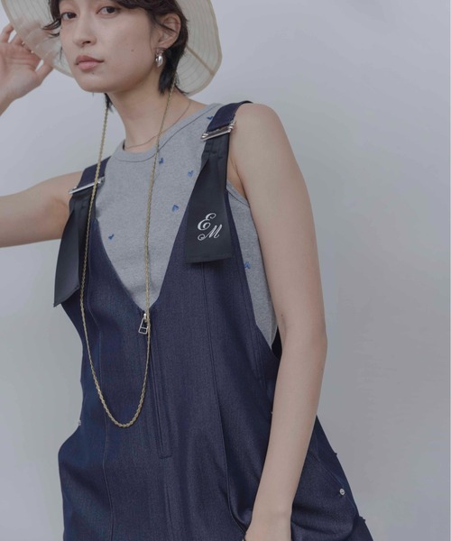 美品 Eimee Law ペインターロゴ刺繍サロペット / インディゴブルー Eimee Law（エイミーロウ） サロペット オーバーオール ペインターロゴ