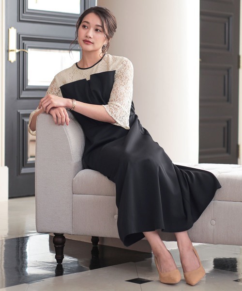「Jolie et Jolie」 「Silent Majority」7分袖ワンピース L ネイビー レディースの画像