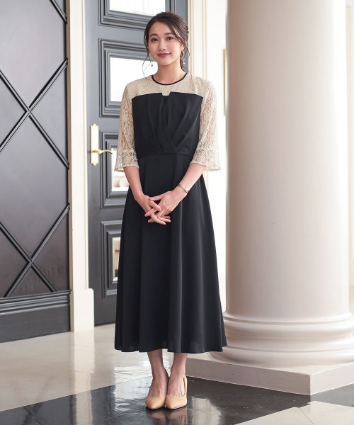 「Jolie et Jolie」 「Silent Majority」7分袖ワンピース L ネイビー レディースの画像