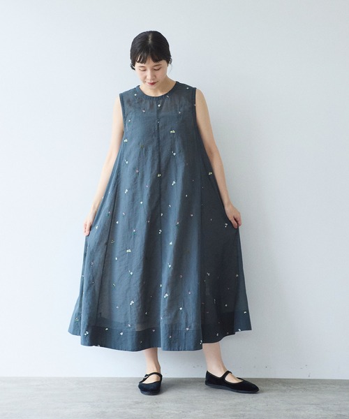 ワンピース Cotton/Nylon sheer floral刺繍　ワンピースの画像