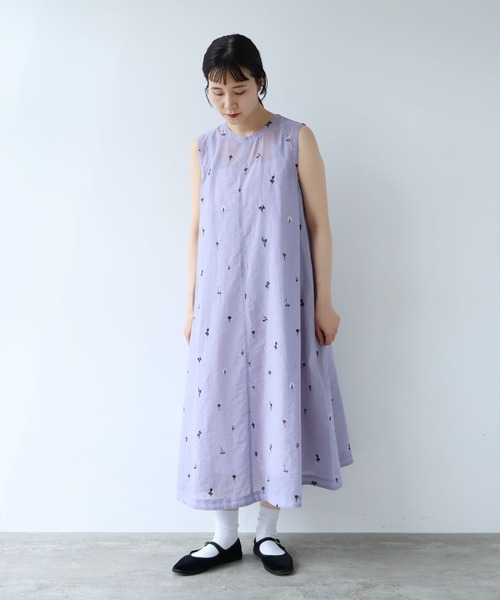 ワンピース Cotton/Nylon sheer floral刺繍　ワンピースの画像
