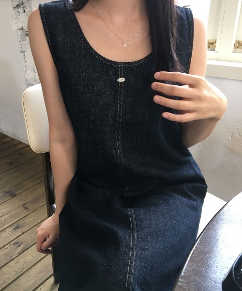 Diosfront ワンピース バックスリットデニムノースーリブワンピース