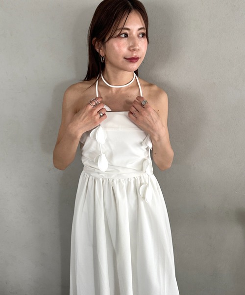 ワンピース 夏 2WAYフラワーモチーフネックリボン付きチューブトップ