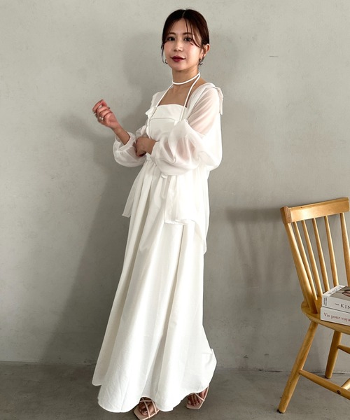ワンピース 夏 2WAYフラワーモチーフネックリボン付きチューブトップ