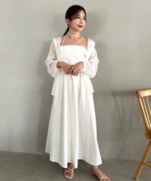 ワンピース 夏 2WAYフラワーモチーフネックリボン付きチューブトップ