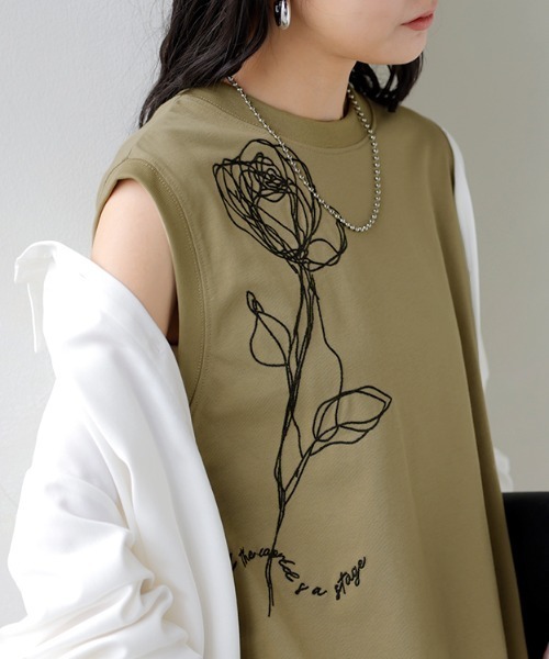 HUG.U（ハグユー） タンクトップ ノースリーブ 花柄刺繍タンクトップ
