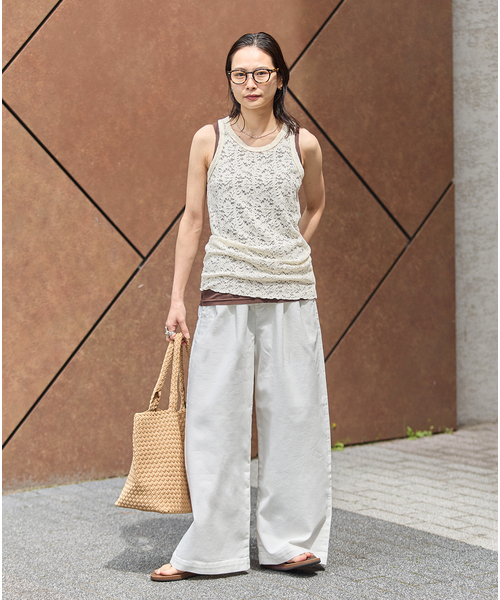 tシャツ ストレッチフラワーレースタンク レディースの画像