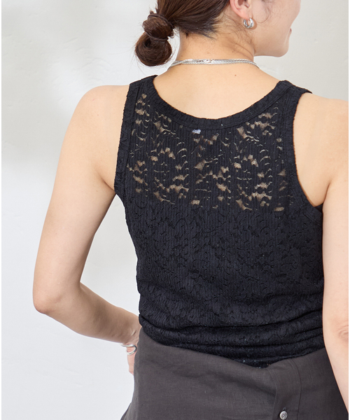 tシャツ ストレッチフラワーレースタンク レディースの画像