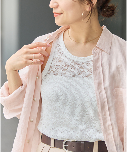 tシャツ ストレッチフラワーレースタンク レディースの画像