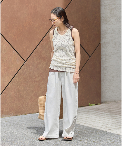 tシャツ ストレッチフラワーレースタンク レディースの画像