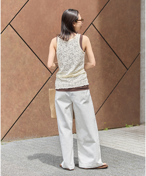 tシャツ ストレッチフラワーレースタンク レディースの画像