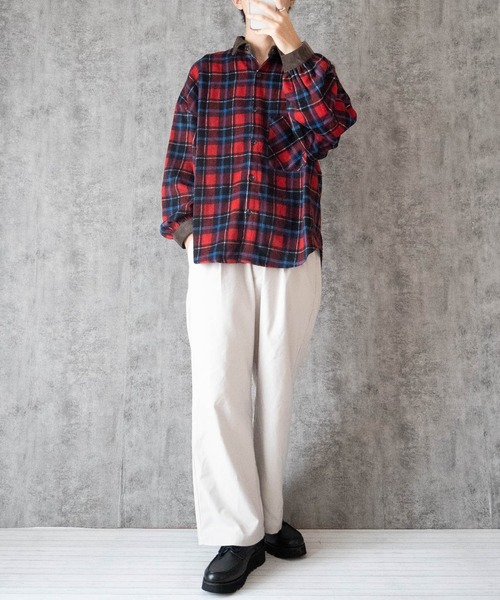 シャツ 衿コーデュロイチェック バルーンスリーブ OVシャツ メンズ
