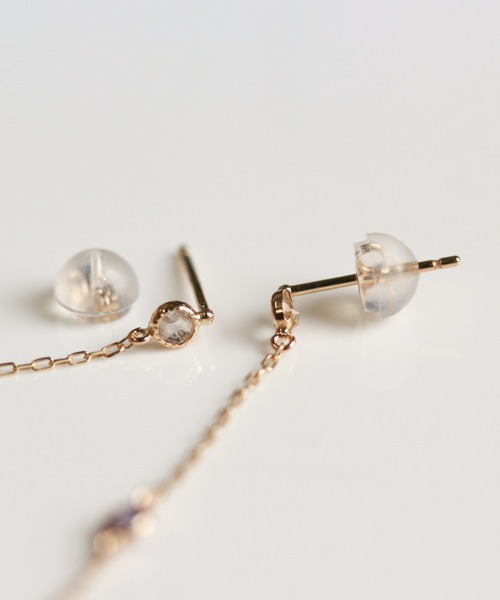 【美品】キュイキュイ K10YG バイカラーストーン ピアス 上品 揺れる 美品】キュイキュイ K10YG バイカラーストーン ピアス 上品 揺れる