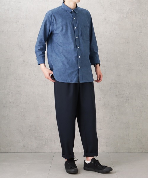 mania153様シャツネイビー NAVY（ファッション） シャツ SOLOTEX(R)使用 リネンブレンド7分