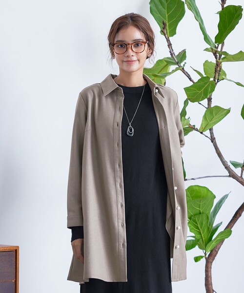 Tiaclasse ブラウス シャツ 「洗える」ウール調パールボタンシャツ