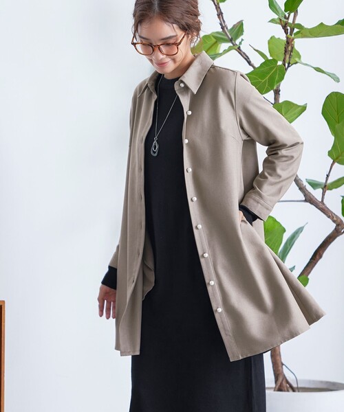 Tiaclasse ブラウス シャツ 「洗える」ウール調パールボタンシャツ