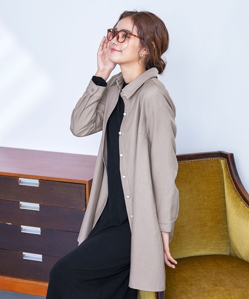 Tiaclasse ブラウス シャツ 「洗える」ウール調パールボタンシャツ