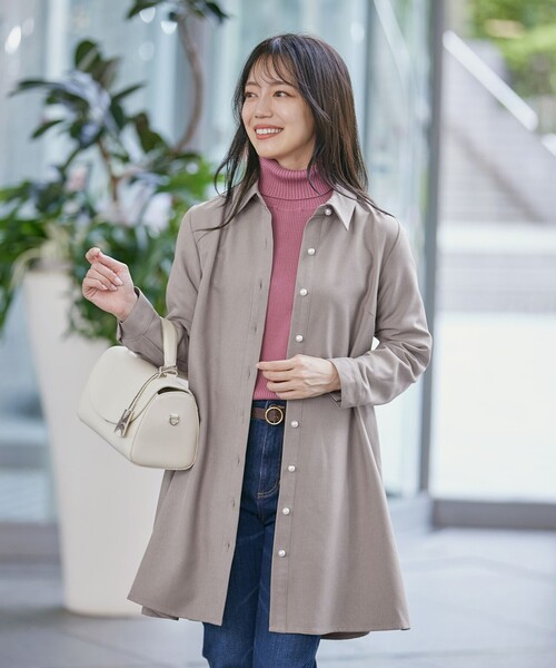 Tiaclasse ブラウス シャツ 「洗える」ウール調パールボタンシャツ