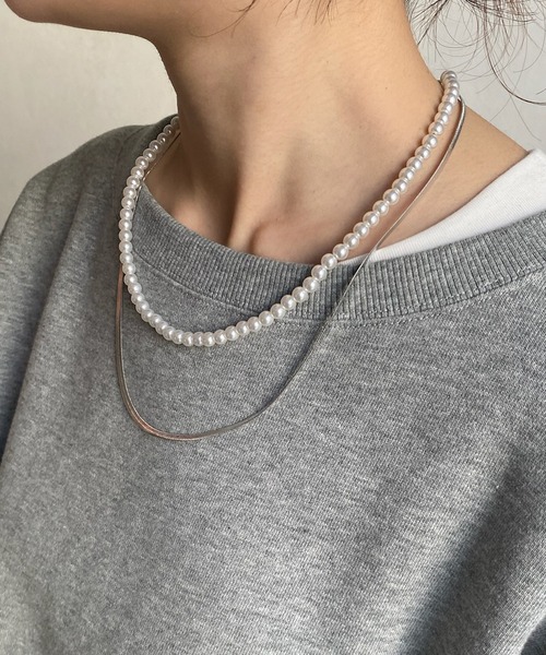 ネックレス パール×チェーンネックレス レディースの画像