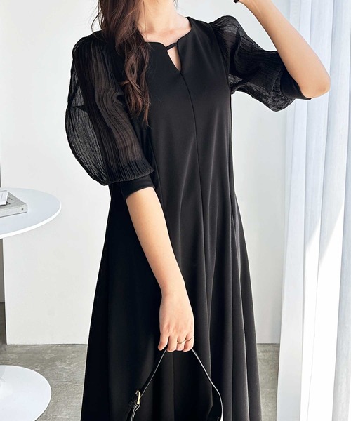 GeeRA（ジーラ） ワンピース 夏にぴったり！袖異素材シアーキーネック