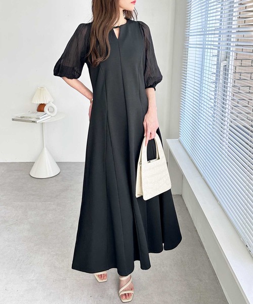 GeeRA（ジーラ） ワンピース 夏にぴったり！袖異素材シアーキーネック