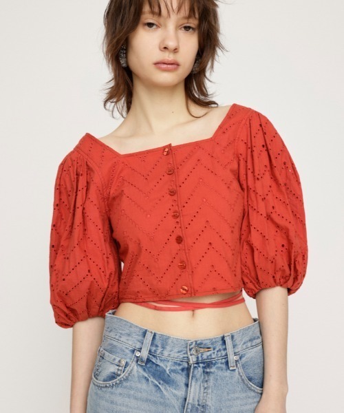 SLY tシャツ FRONT BUTTON LACE PUFF TOPS フロント ボタン