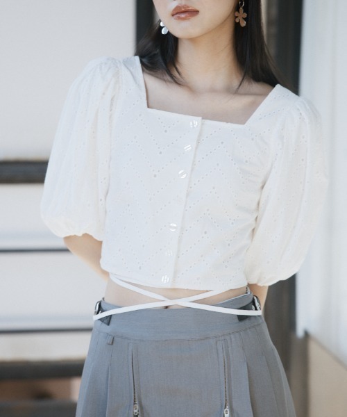 SLY COTTON LACE PUFF SLEEVE トップス　ホワイト SLY | COTTON LACE トップス (シャツ・ブラウス ) |SHEL'TTER