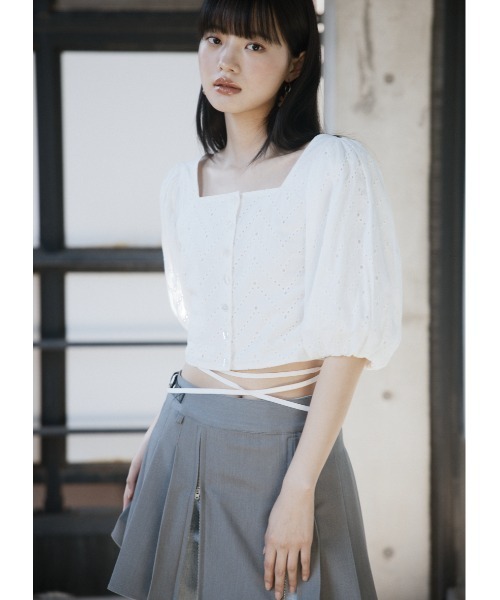 SLY tシャツ FRONT BUTTON LACE PUFF TOPS フロント ボタン