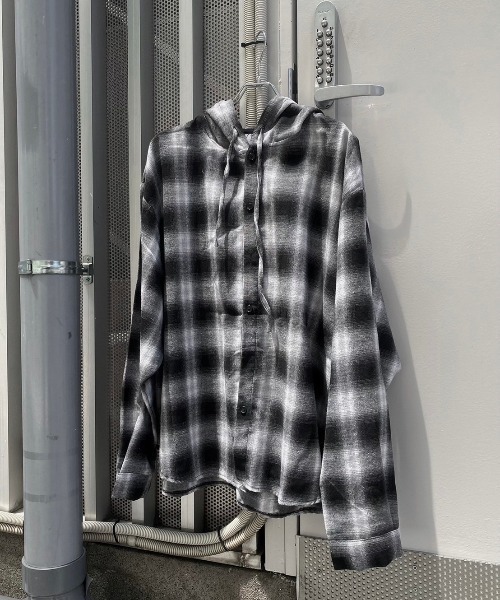シャツ HUECLOSET Sheer Hood Check Shirt 25KERO242 XU シャツ 「XU別注」check hood shirts メンズ レディース