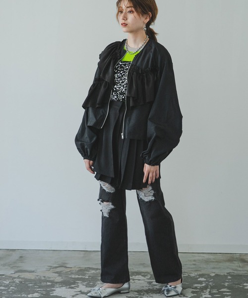 bohmal ブルゾン アウター アシメフリルブルゾン レディース