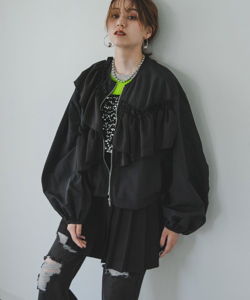 bohmal ブルゾン アウター アシメフリルブルゾン レディース