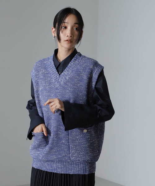 NANO universe（ナノ・ユニバース） ベスト ジレ ツイード調ニット
