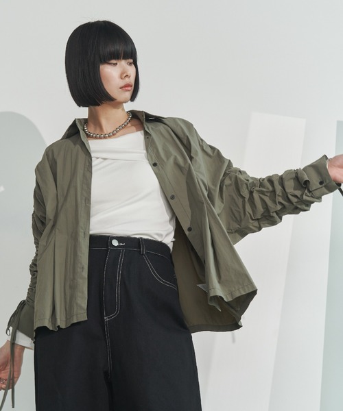 Solace ブラウス シャツ フロントタックギャザースリーブシャツ