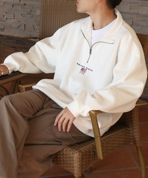 nknit ハーフジップスウェット（白） ZIP FIVE トレーナー スウェット 「ZIP FIVE」 アソート 刺繍
