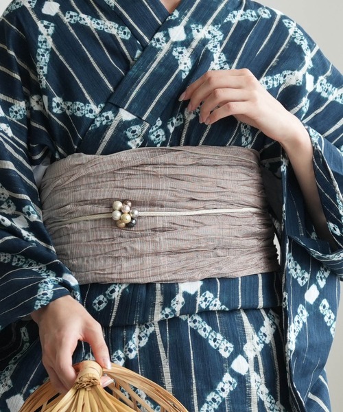 utatane 浴衣 有松絞り浴衣3点セット 鉄紺の手筋重ね レディース