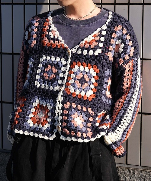 カーディガン HOOK -original- 配色ハンドニットクロシェカーデ (SS