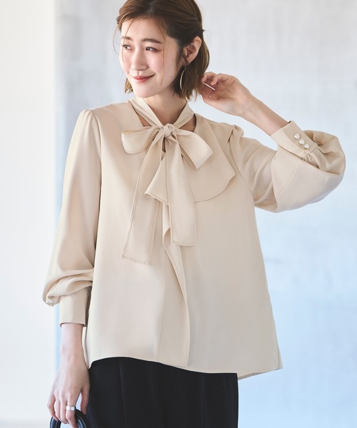 シャツ/ブラウス(長袖/七分) Riu Shirring bowtie blouse Riu】Shirring bowtie blouse ブラック rちゃん - メルカリ