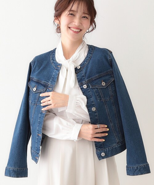 クロップド カラーなし デニムジャケット Futier Land デニム ジャケット ノーカラー アウター ショート丈
