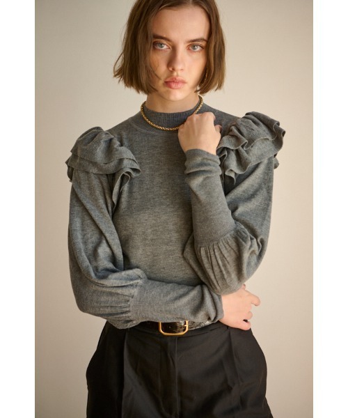 ニット セーター Grace Knit Pullover ショルダーラッフルマトンスリーブニットTOP レディース