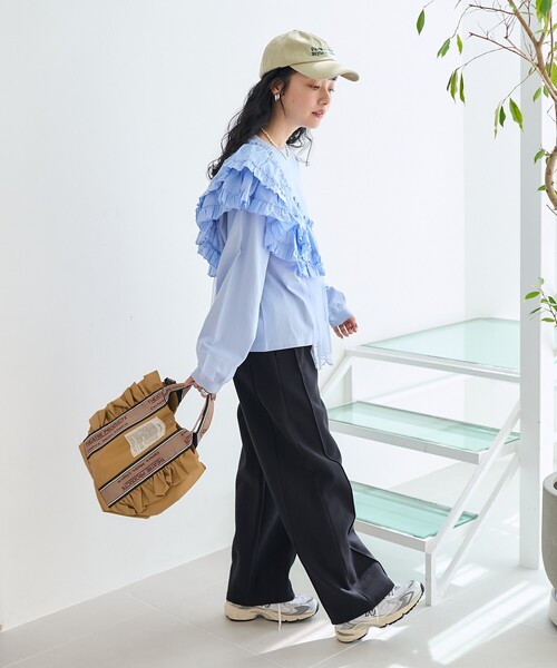 tシャツ チュールフリルドッキングプルオーバー レディース フリルチュールドッキングTシャツ フロント3段チュール 綿