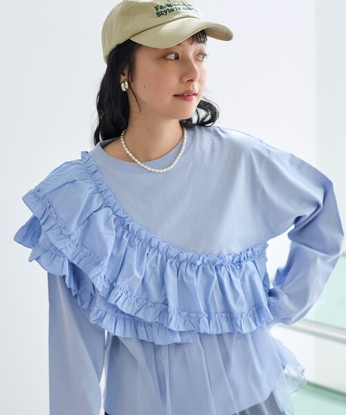 tシャツ チュールフリル付きデザインロングTシャツ レディース mt07146.jpg