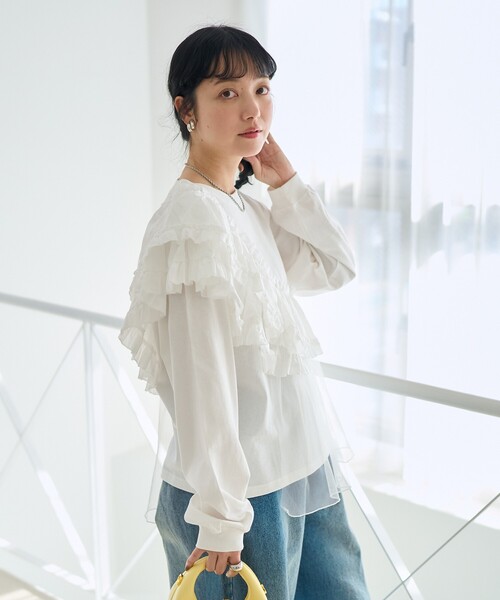 tシャツ 裾フリルクロップドロングTシャツ レディース 裾フリルクロップドロングTシャツ（Tシャツ/カットソー）｜CHERI