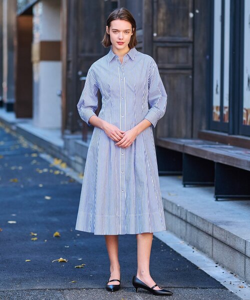 新品未使用！セブンテン シャツワンピース　ドレス　ストライプ No one knows（ノーワンノーズ） シャツワンピース ストライプ柄テント