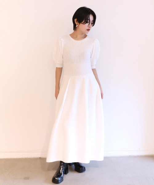 HONEY MI ワンピース puff sleeve rib knit one-piece
