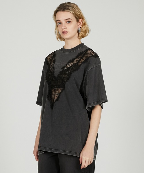 PRANK PROJECT tシャツ Vカットレースロゴトップ / V Cut Lace
